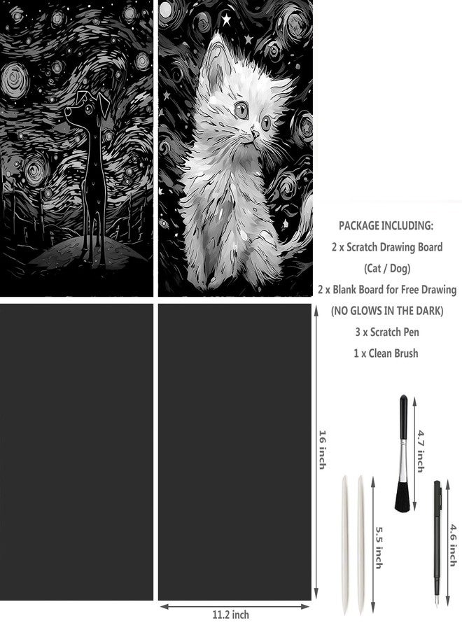 AP ARTSPER 2 Pack Night Glow Scratch Art Rainbow Painting Paper, Magic Glow-in-The-Dark Scraping, Van Gogh Style Creative Craft Set, Fun DIY Toy Sketch Card Scratchboard for Kids, Adults (Dog/Cat) - Image 3